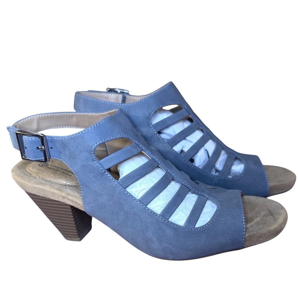 Blue Block Heel Boho Festival Cottagecore Sandals Memory Foam Slingback 9.5M